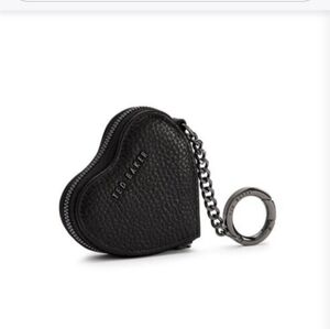 BNWT Ted Baker Kahi Black Leather Heart Coin Purse Keyring